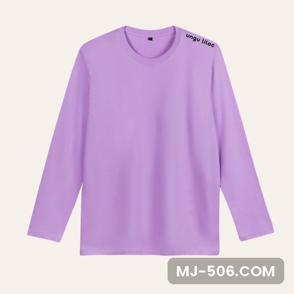 Kaos Polos Lengan Panjang Ungu Lilac Kaos polos lengan panjang warna ungu lilac, katun combed 30s tampak depan