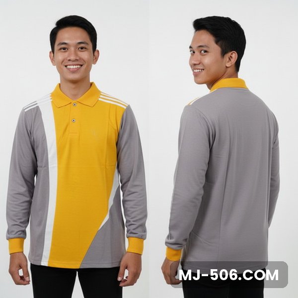 Kaos Seragam Olahraga Warna Kuning Abu Kaos Seragam Olahraga Warna Kuning Abu, kaos olahraga kerah polo kuning di bagian depan dengan lengan abu dan list putih di lengan