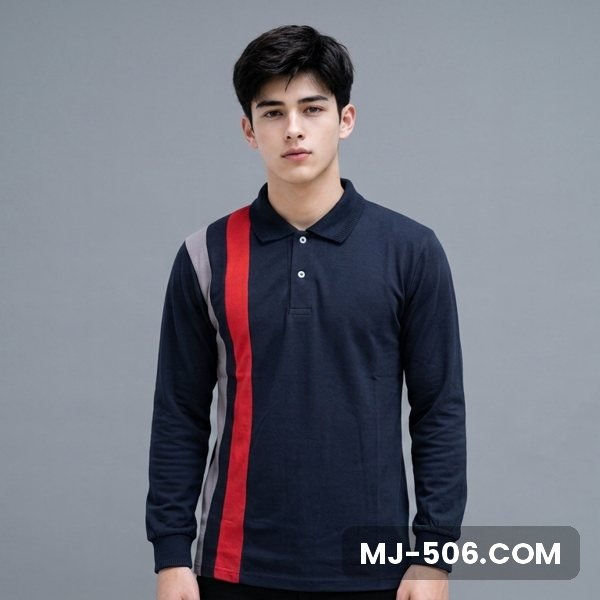 Kaos Seragam Lengan Panjang Warna Biru Dongker, kaos polo lengan panjang tampak depan