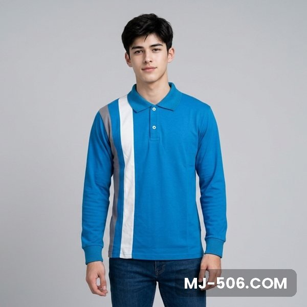 Kaos Seragam Lengan Panjang Warna Biru Muda, kaos polo lengan panjang tampak depan