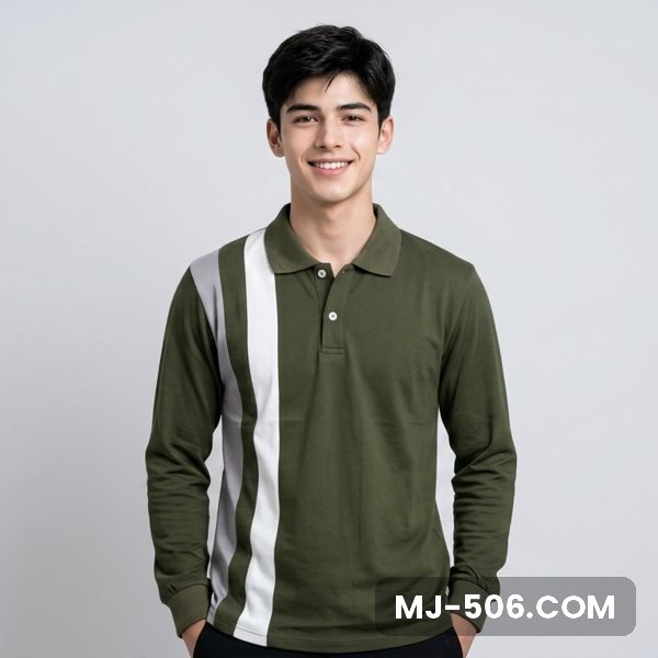 Kaos Seragam Lengan Panjang Warna Hijau Army, kaos polo lengan panjang tampak depan
