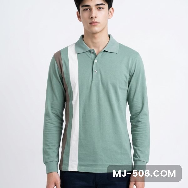 Kaos Seragam Lengan Panjang Warna Hijau Sage, kaos polo lengan panjang tampak depan