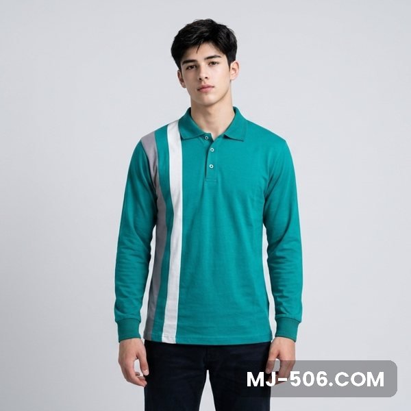 Kaos Seragam Lengan Panjang Warna Hijau Toska, kaos polo lengan panjang tampak depan