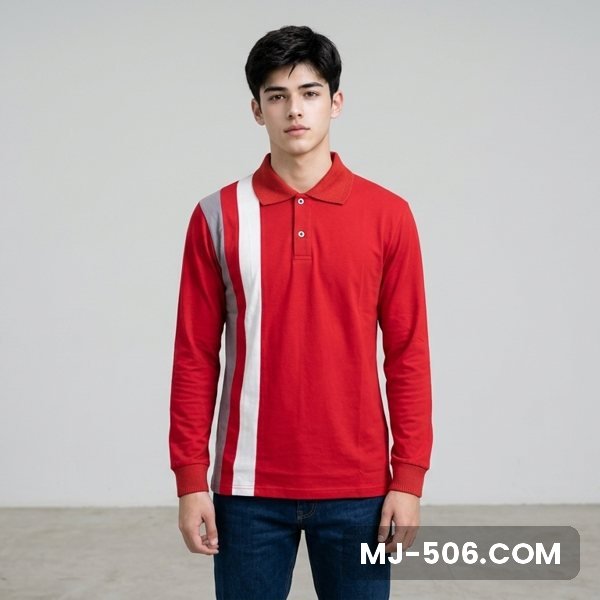 Kaos Seragam Lengan Panjang Warna Merah Kaos Seragam Lengan Panjang Warna Merah, kaos polo lengan panjang tampak depan