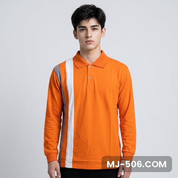 Kaos Seragam Lengan Panjang Warna Orange, kaos polo lengan panjang tampak depan