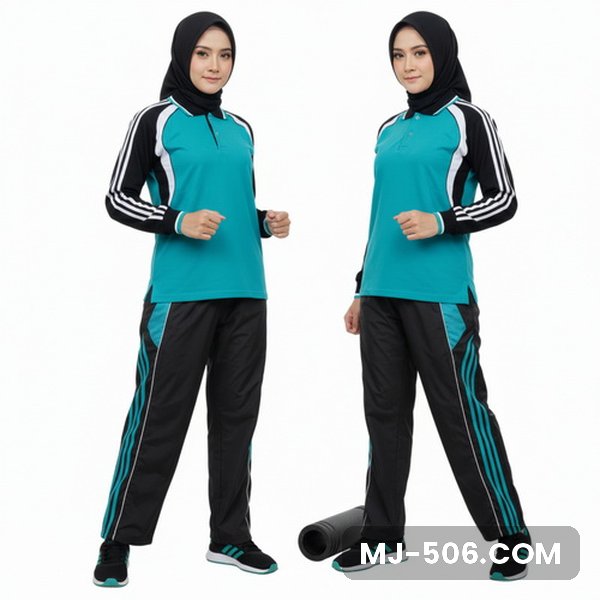 Kaos Training Wanita Toska Kaos Training Wanita Toska, baju toska dengan lengan hitam bergaris putih dan celana training hitam list toska