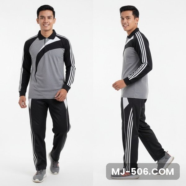 Pakaian Olahraga Seragam Abu Lengan Hitam Pakaian Olahraga Seragam Abu Lengan Hitam, setelan pakaian olahraga polo katun cardet 24s dan celana training diadora