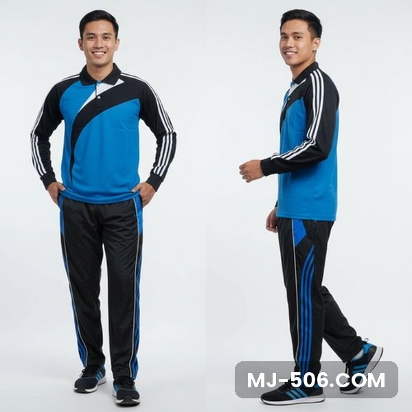 Pakaian Olahraga Seragam Biru Lengan Hitam Pakaian Olahraga Seragam Biru Lengan Hitam, setelan pakaian olahraga polo katun cardet 24s dan celana training diadora