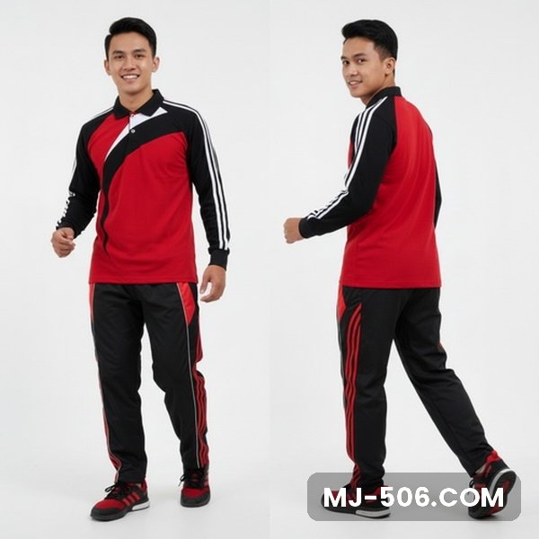 Pakaian Olahraga Seragam Merah Lengan Hitam Pakaian Olahraga Seragam Merah Lengan Hitam, setelan pakaian olahraga polo katun cardet 24s dan celana training diadora
