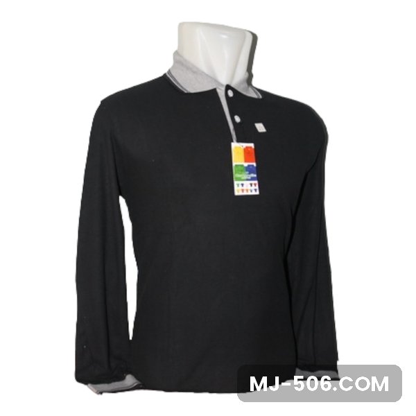 Polo Shirt Lengan Panjang Hitam Polo Shirt Lengan Panjang Hitam dipajang di manekin, polo shirt lengan panjang hitam dengan kerah dan manset lengan abu
