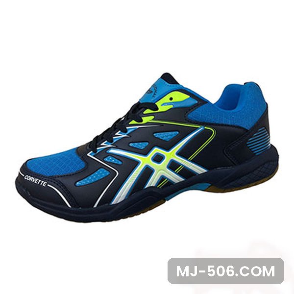 Sepatu Badminton Corvette Navy Sepatu Badminton Corvette Navy, sepatu badminton Professional model Corvette warna navy tampak samping dan sol