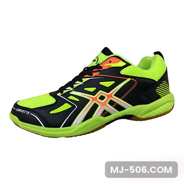 Sepatu Badminton Corvette Neon Green Sepatu Badminton Corvette Neon Green, sepatu badminton Professional model Corvette warna neon green tampak samping dan sol