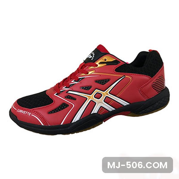 Sepatu Badminton Corvette Red Sepatu Badminton Corvette Red, sepatu badminton Professional model Corvette warna red tampak samping dan sol