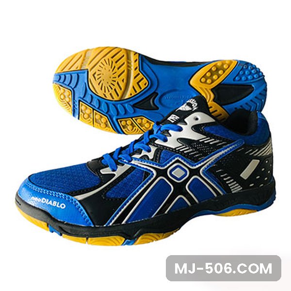 Sepatu Badminton Diablo Blue Sepatu Badminton Diablo Blue, sepatu badminton Professional model Diablo warna blue tampak samping dan sol