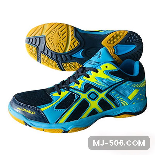 Sepatu Badminton Diablo Turkis Sepatu Badminton Diablo Turkis, sepatu badminton Professional model Diablo warna turkis tampak samping dan sol