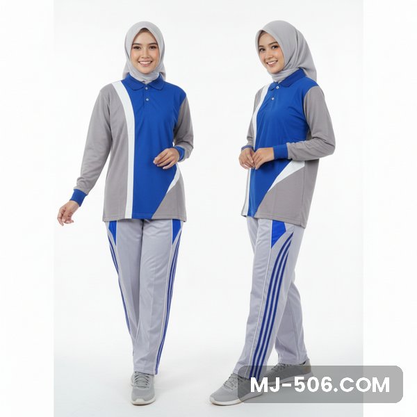 Setelan Olahraga Wanita Terbaru Abu Biru Benhur Setelan Olahraga Wanita Terbaru Abu Biru Benhur, baju abu dengan panel depan biru benhur dan celana training abu list biru benhur