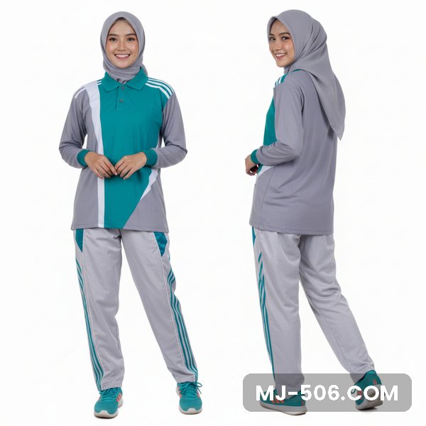Setelan Olahraga Wanita Terbaru Abu Toska Setelan Olahraga Wanita Terbaru Abu Toska, baju abu dengan panel depan toska dan celana training abu list toska