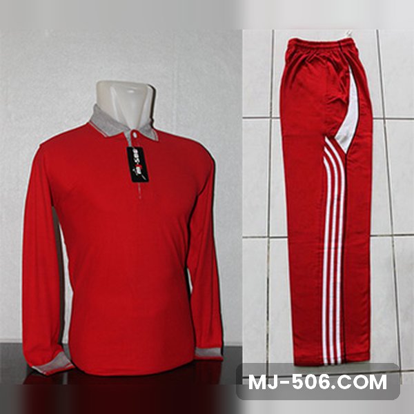 Seragam Olahraga Polos Merah List Putih Seragam Olahraga Polos Merah List Putih, kaos polo merah kerah abu dan celana training merah list putih