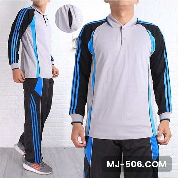 Setelan Training Lengan Panjang Abu Hitam Biru Setelan Training Lengan Panjang Abu Hitam Biru, setelan polo raglan katun cardet 24s dan celana training diadora
