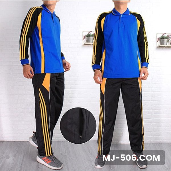 Setelan Training Lengan Panjang Biru Hitam Kuning Setelan Training Lengan Panjang Biru Hitam Kuning, setelan polo raglan katun cardet 24s dan celana training diadora