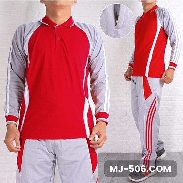 Setelan Training Lengan Panjang Merah Abu Setelan Training Lengan Panjang Merah Abu, setelan polo raglan katun cardet 24s dan celana training diadora