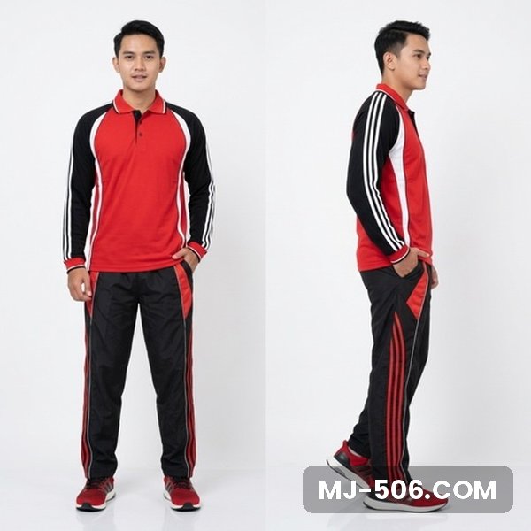 Setelan Training Lengan Panjang Merah Hitam Setelan Training Lengan Panjang Merah Hitam, setelan polo raglan katun cardet 24s dan celana training diadora