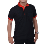 Kaos Polo Hitam Krah Merah