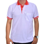 Kaos Polo Putih Kerah Merah