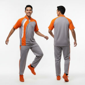 Setelan Baju Training Pria Warna Abu Orange