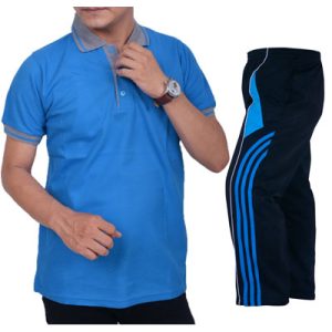 Setelan Baju Kaos Olahraga Warna Biru Turkis