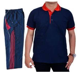 Setelan Baju Kaos Olahraga Warna Biru Dongker