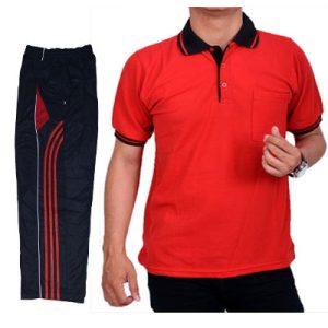 Setelan Baju Kaos Olahraga Warna Merah Hitam