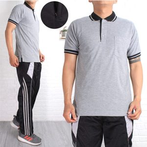 Setelan Baju Kaos Olahraga Warna Abu Misty