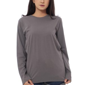 Kaos Polos Wanita Lengan Panjang Abu Tua