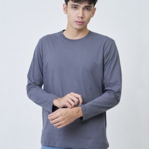 Kaos Polos Pria Lengan Panjang Warna Abu Tua