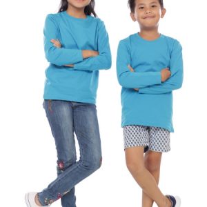 Kaos Polos Anak Lengan Panjang Biru Turkis
