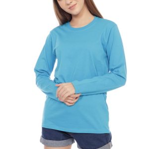 Kaos Polos Wanita Lengan Panjang Biru Turkis