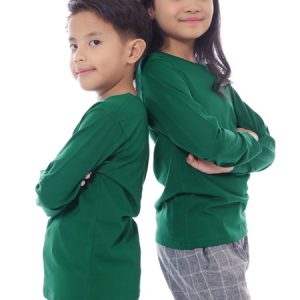 Kaos Polos Anak Lengan Panjang Hijau Botol