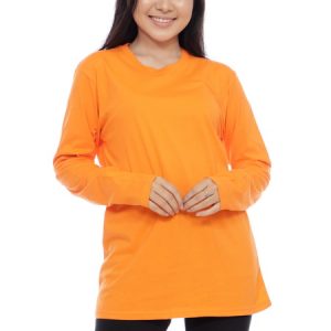 Kaos Polos Wanita Lengan Panjang Warna Orange