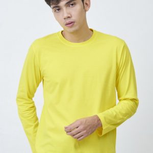 Kaos Polos Pria Lengan Panjang Kuning Kenari