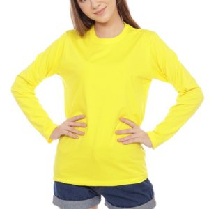 Kaos Polos Wanita Lengan Panjang Kuning Kenari