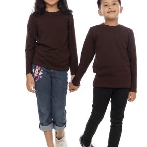 Kaos Polos Anak Lengan Panjang Coklat Tua