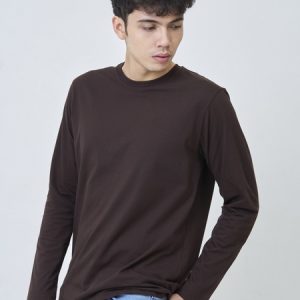 Kaos Polos Pria Lengan Panjang Coklat Tua