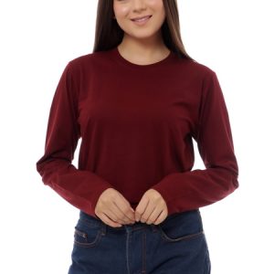 Kaos Polos Wanita Lengan Panjang Warna Maroon