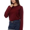 Kaos Polos Wanita Lengan Panjang Warna Maroon - Gambar 3