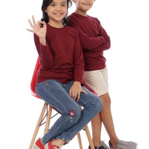 Kaos Polos Anak Lengan Panjang Warna Maroon