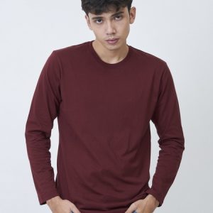 Kaos Polos Pria Lengan Panjang Warna Maroon