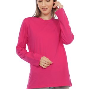 Kaos Polos Wanita Lengan Panjang Pink Fanta