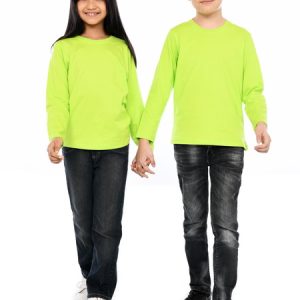 Kaos Polos Anak Lengan Panjang Hijau Neon