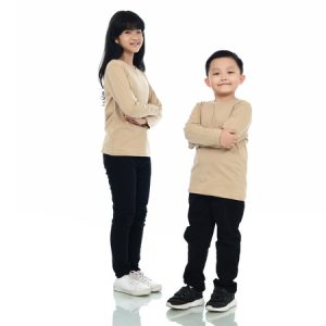 Kaos Polos Anak Lengan Panjang Warna Khaki